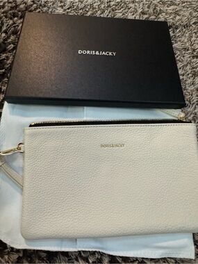 Doris & Jacky Cream Leather Wristlet Clutch